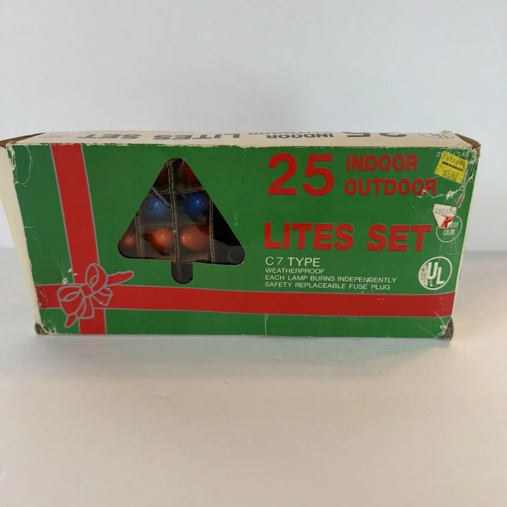 Indoor Outdoor C7 Christmas Light Strand Set 25 Lights Vintage Holiday w Box